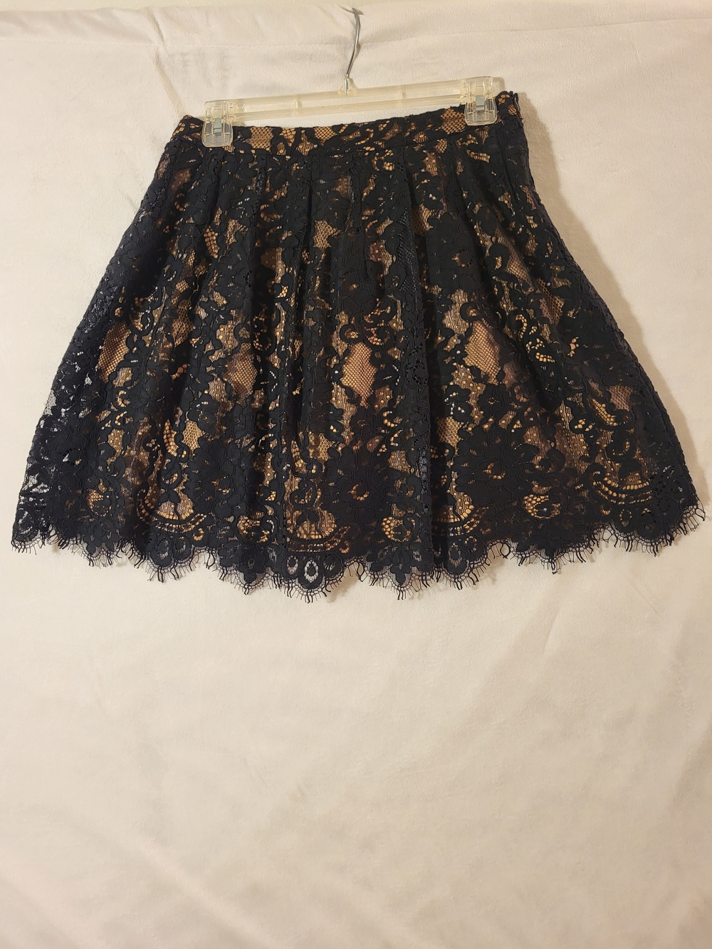 Michael Kors Black Lace Skater Skirt with Nude Lining
